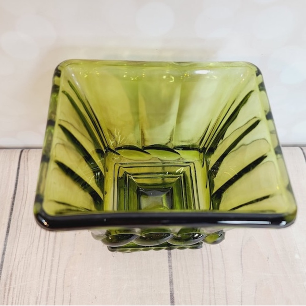 Vintage Indiana Glass Avocado Green Pedestal Vase